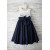 Navy Blue Taffeta Ivory Lace V Back Knee Length Flower Girl Dress
